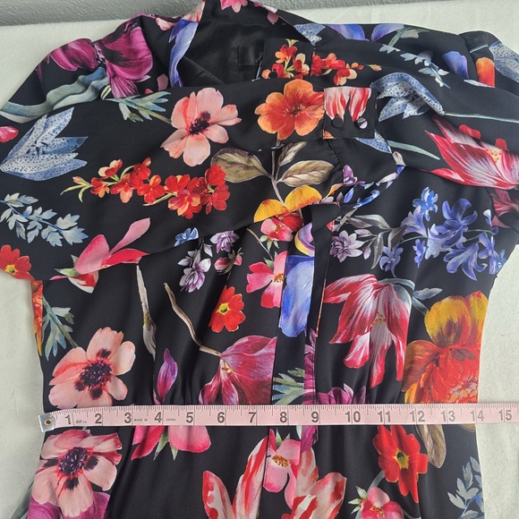 J Crew Womens Dutch Floral Dress 6 Midi Tie-Neck Pink Black Cocktail Preppy - Picture 6 of 10